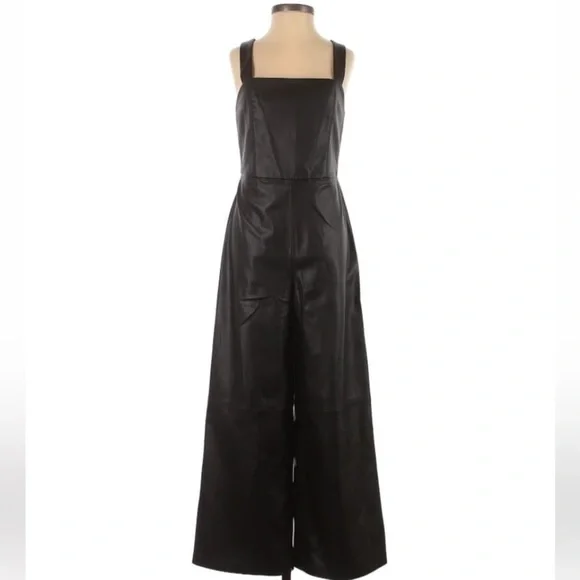 Alice + Olivia Avelina Black Vegan Leather Wide Leg Jumpsuit Size 2 - Picture 7 of 8